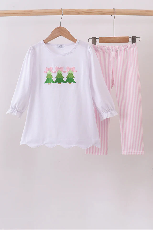 Pink Christmas Tree Pant Set