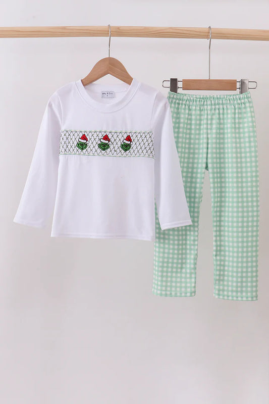 Grinchy Boy's Smocked Pant Set