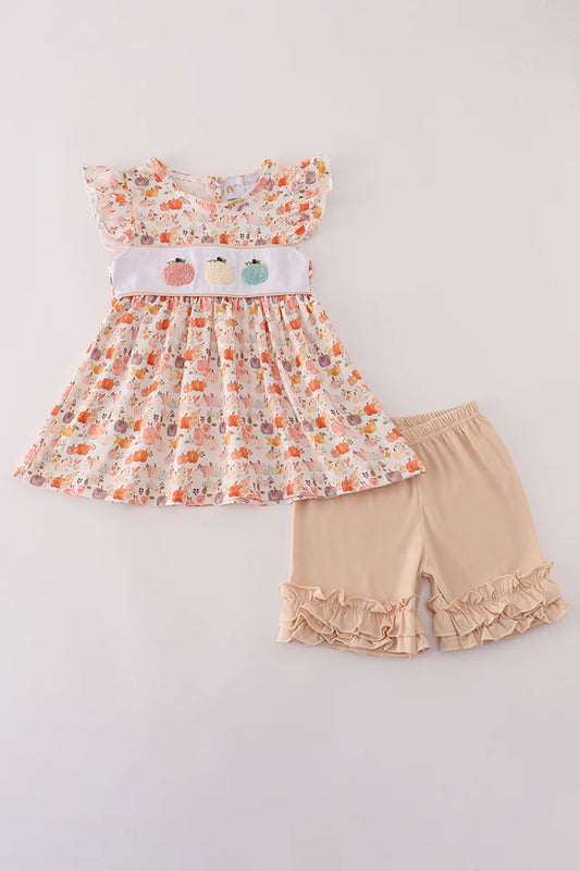 Triple Pumpkin French Knot Short Set (Girl)
