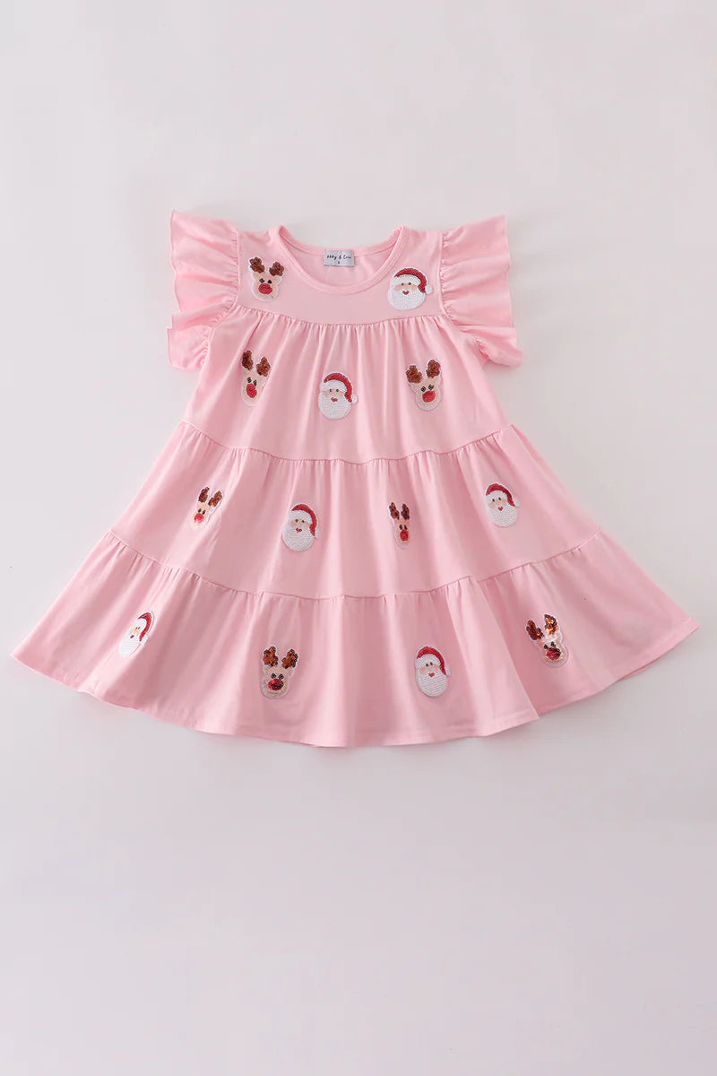 Pink-Santa/Reindeer Sequin Dress