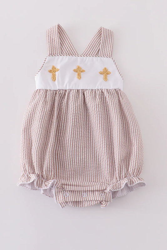 French Knot Cross Seersucker Ruffle Bubble