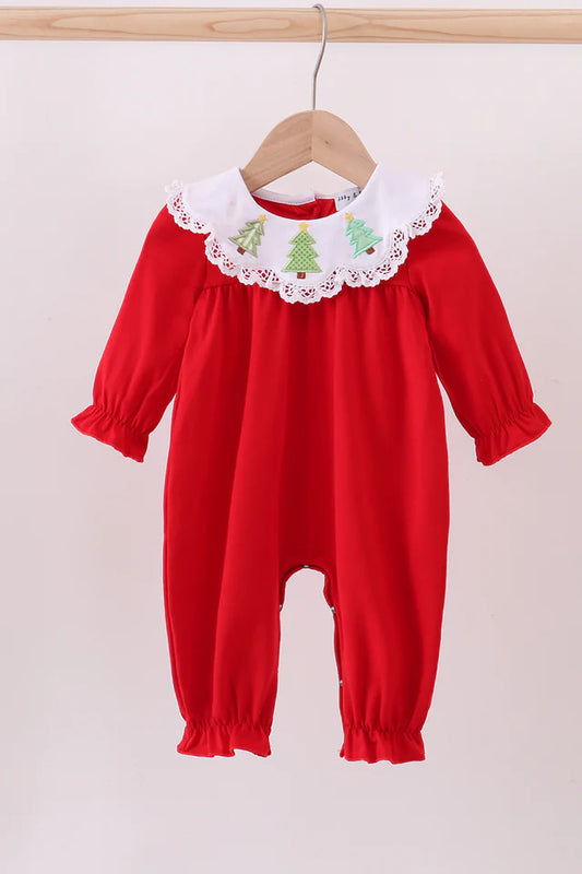 Christmas Tree Lace Neck Romper (Girl)