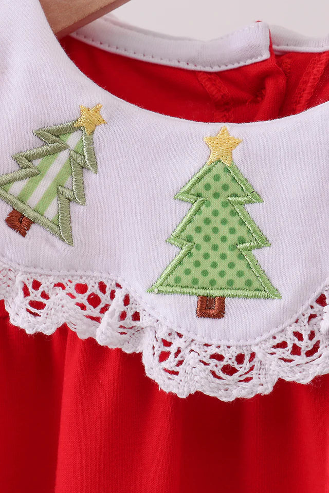Christmas Tree Lace Neck Romper (Girl)