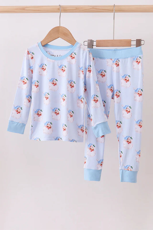 Blue Santa Bamboo 2-Piece Jammies