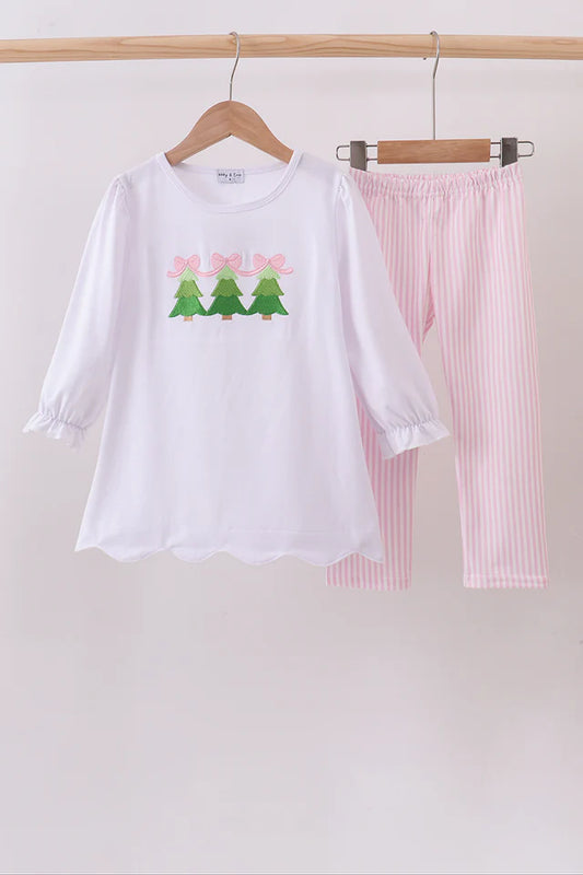 Pink Christmas Tree Pant Set