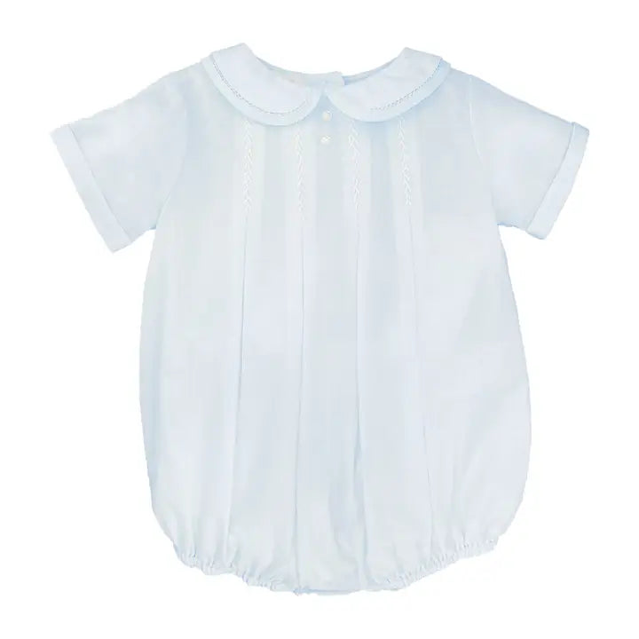Blue Romper with Hand Feather Stitching