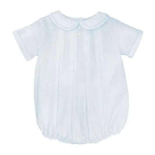 Blue Romper with Hand Feather Stitching