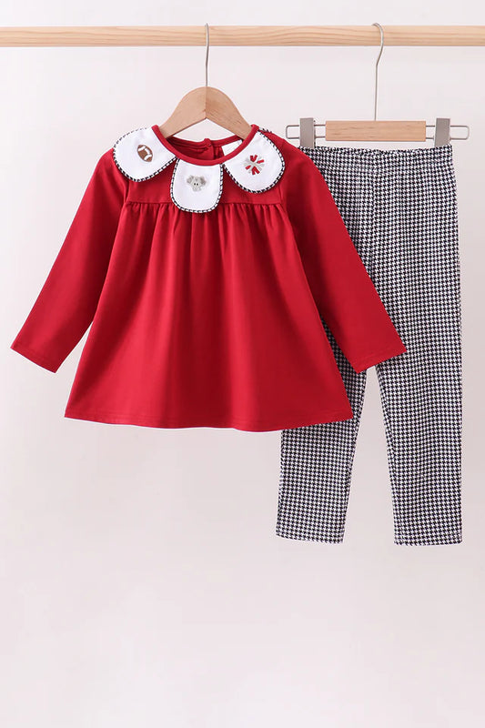 Crimson Elephant Pant Set with Houndstooth Pants