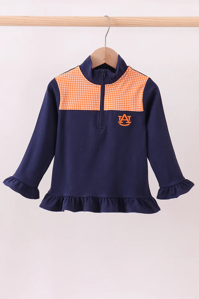 Orange & Blue Ruffle Pullover