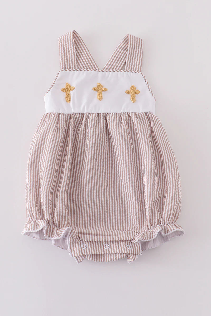 French Knot Cross Seersucker Ruffle Bubble