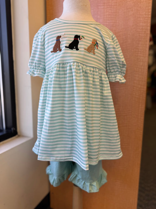 Triple Dog Striped Ruffle short set