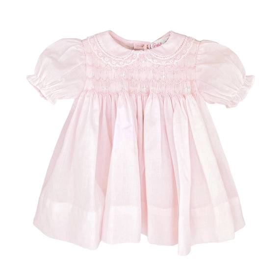 Pink Smocked Heirloom dress with Lace