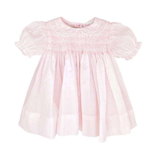 Pink Smocked Heirloom dress with Lace